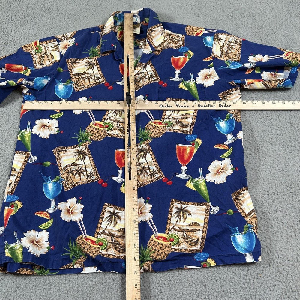 Winnie Fashion Shirt Mens XL Blue Hawaiian Cocktail Print Button Up Made Hawaii - Picture 8 of 12